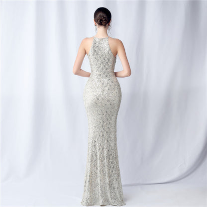 Camel hair and lattice beaded formal dresses