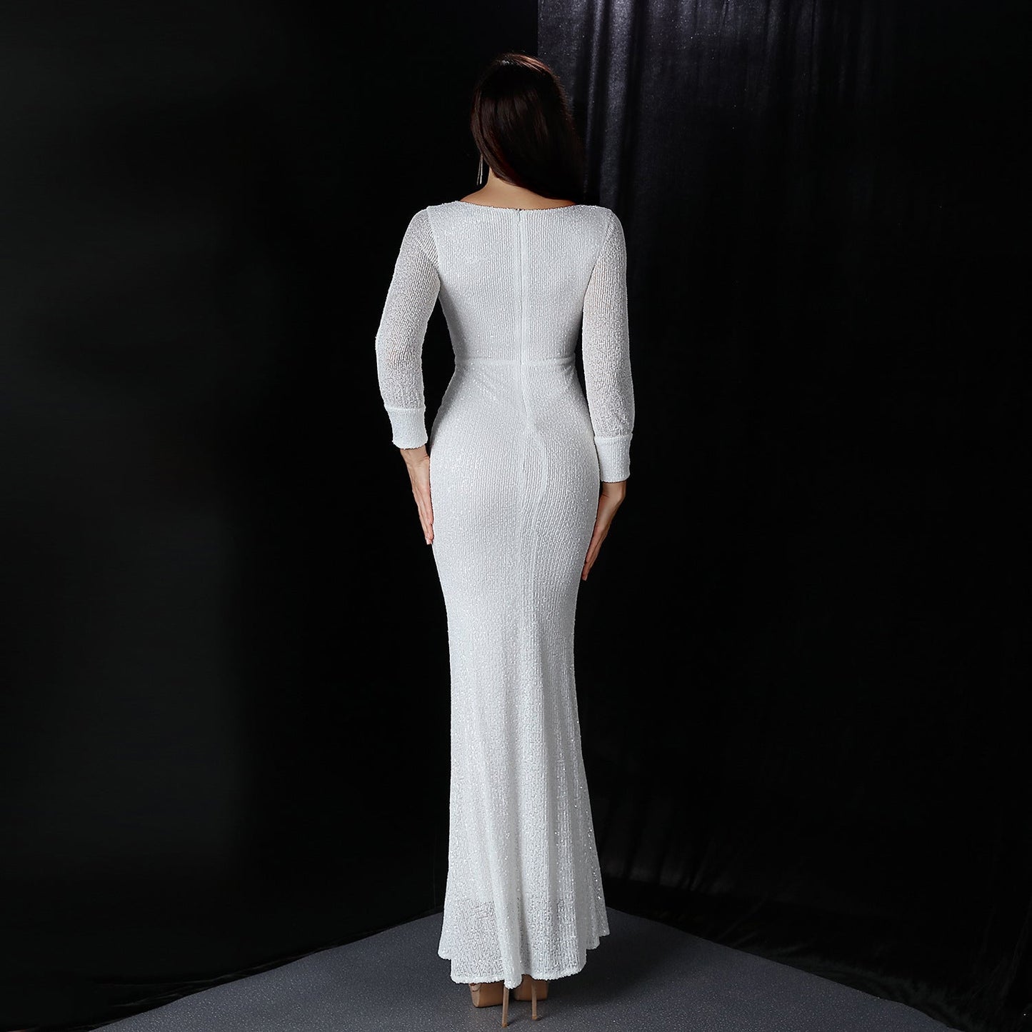 Sleeve Sequin Formal Dress
