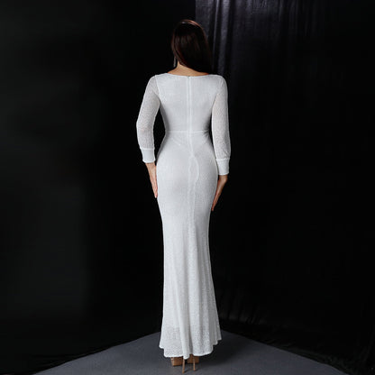 Sleeve Sequin Formal Dress