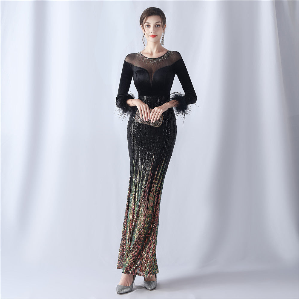 Abito formale in velluto con strass sfumati