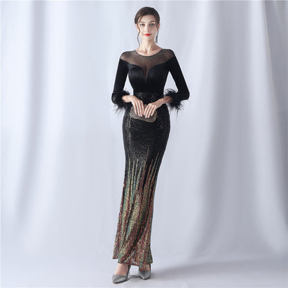 Abito formale in velluto con strass sfumati