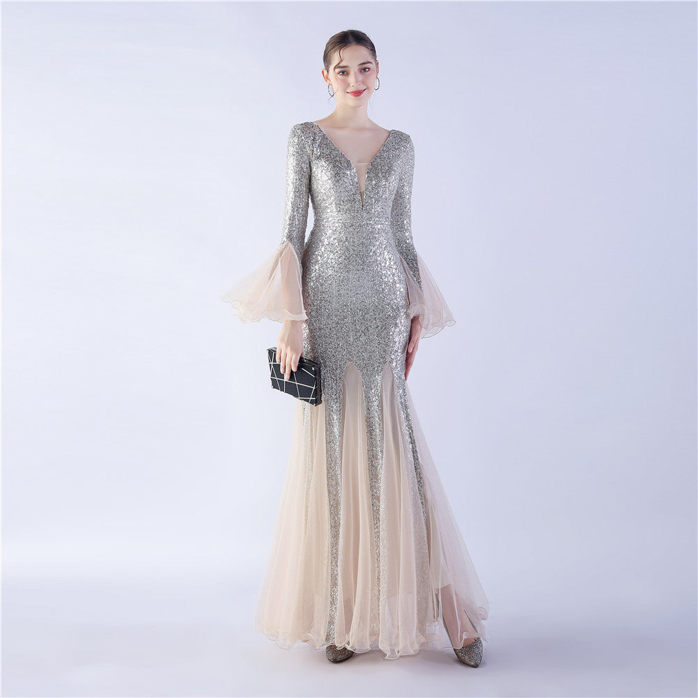 Trimmed Mesh Formal Gown