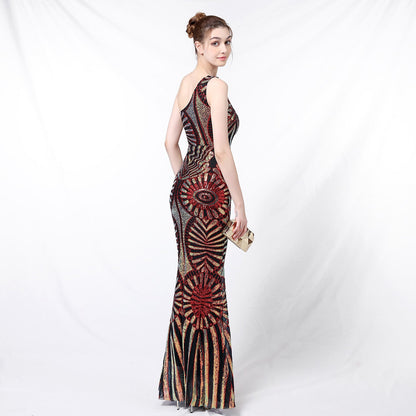 One Shoulder Sequin Fishtail Formal Dress