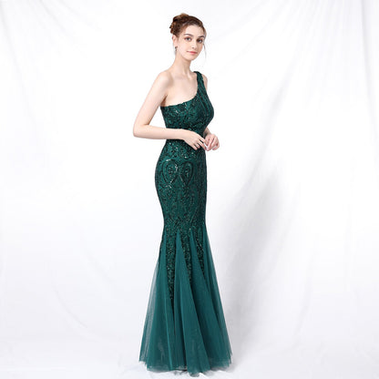 One Shoulder Beaded Formal Dress