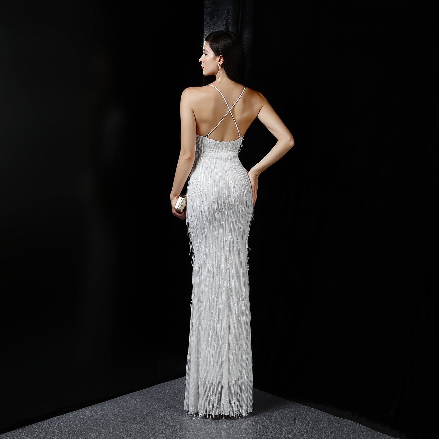 Silk Thread Fringe Beaded Formal Dresses
