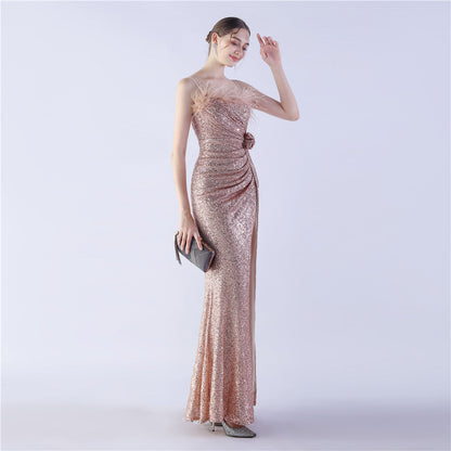 Fur Crafted Flower Formal Dress