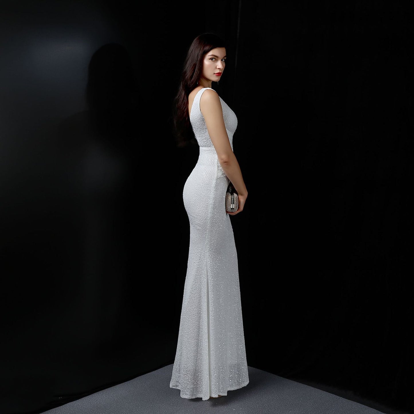 Long Sleeveless Sequin Formal Dress