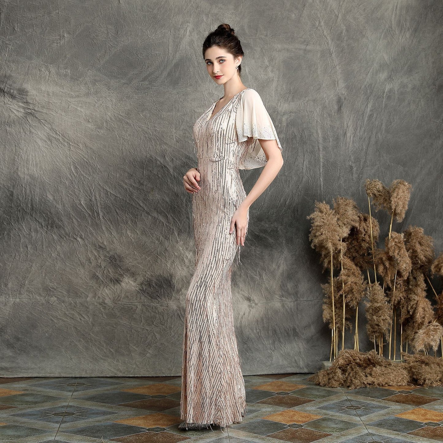 Silk Fringe Beaded Formal Dress