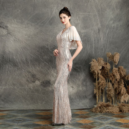 Silk Fringe Beaded Formal Dress