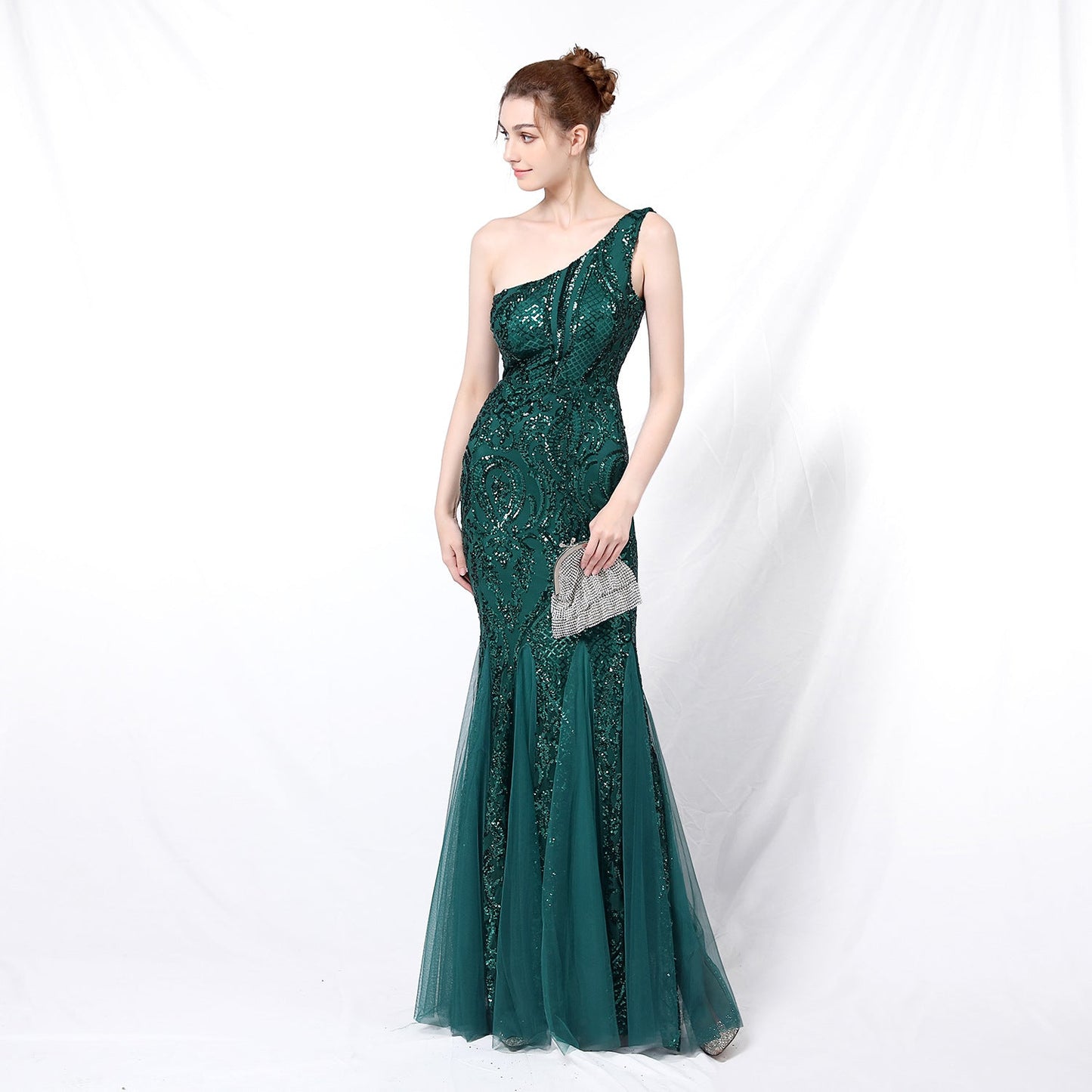 One Shoulder Beaded Formal Dress