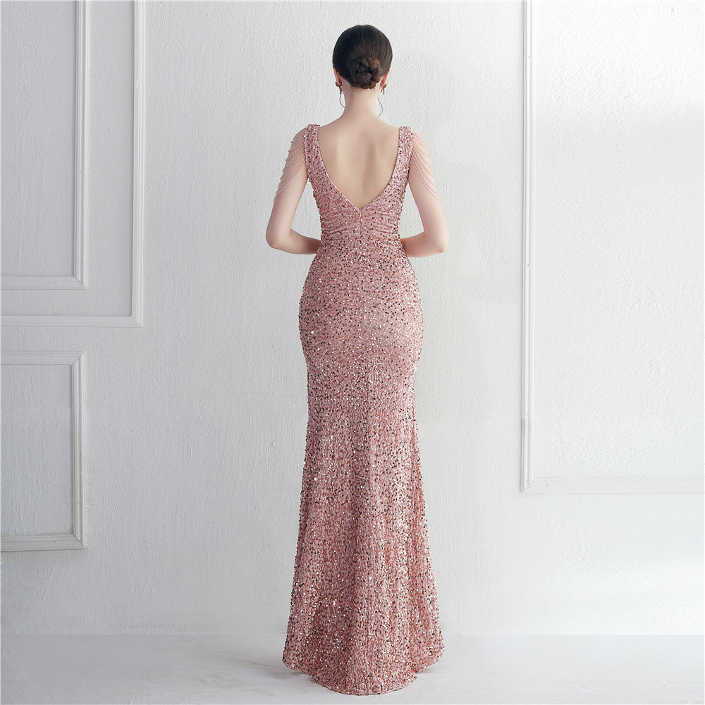 Backed Beaded Formal Dress