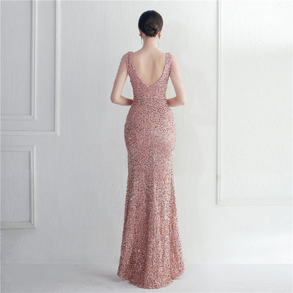 Backed Beaded Formal Dress