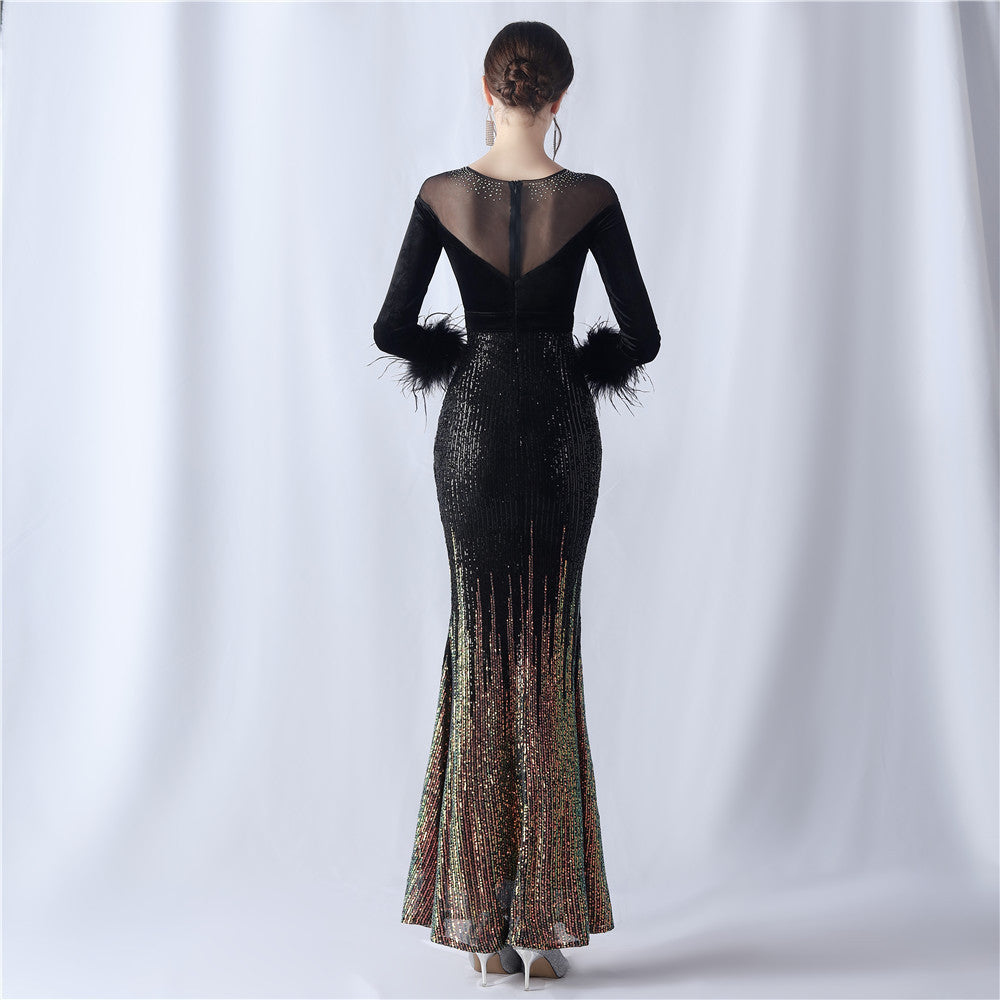 Abito formale in velluto con strass sfumati