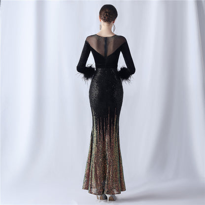 Abito formale in velluto con strass sfumati