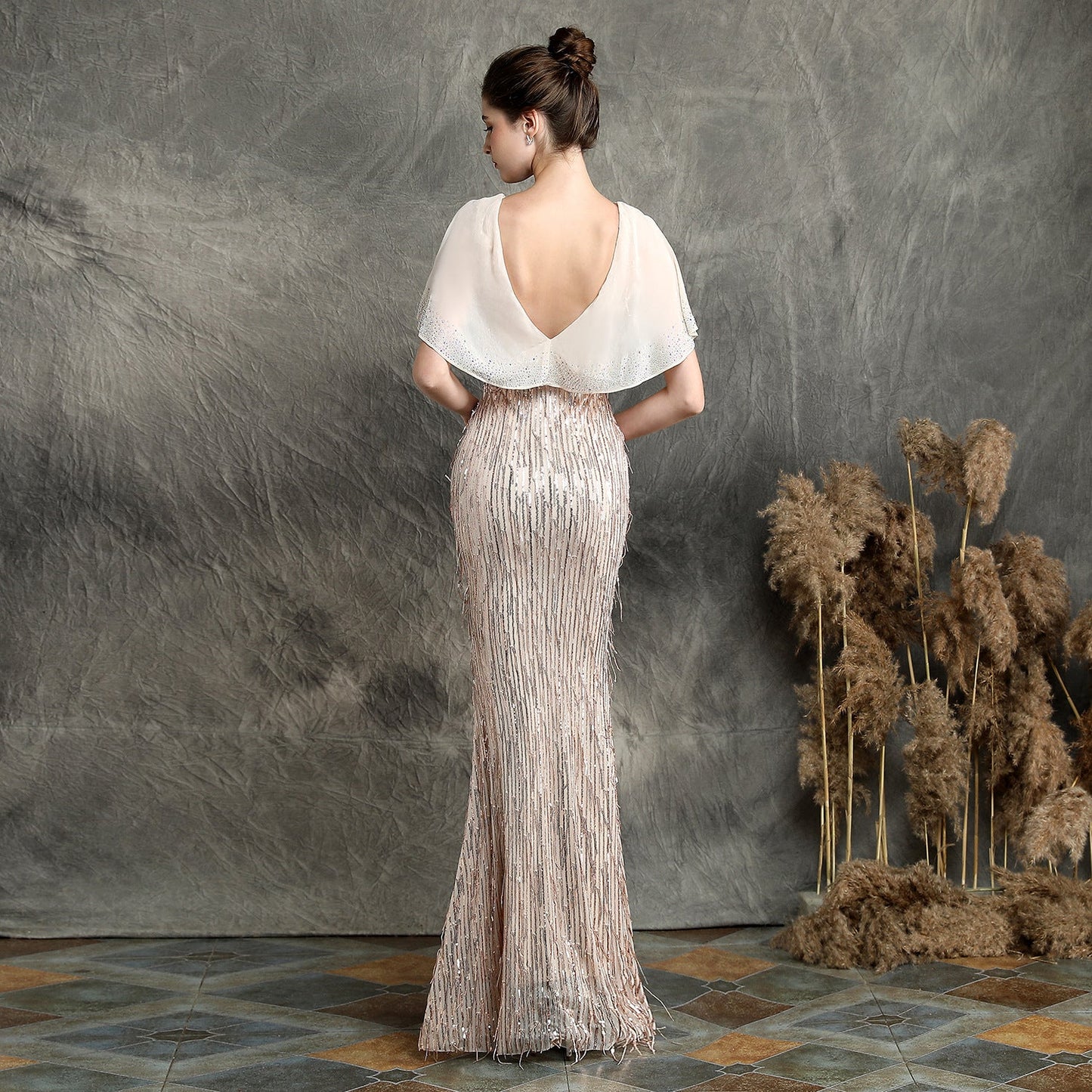 Silk Fringe Beaded Formal Dress