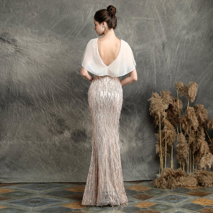 Silk Fringe Beaded Formal Dress