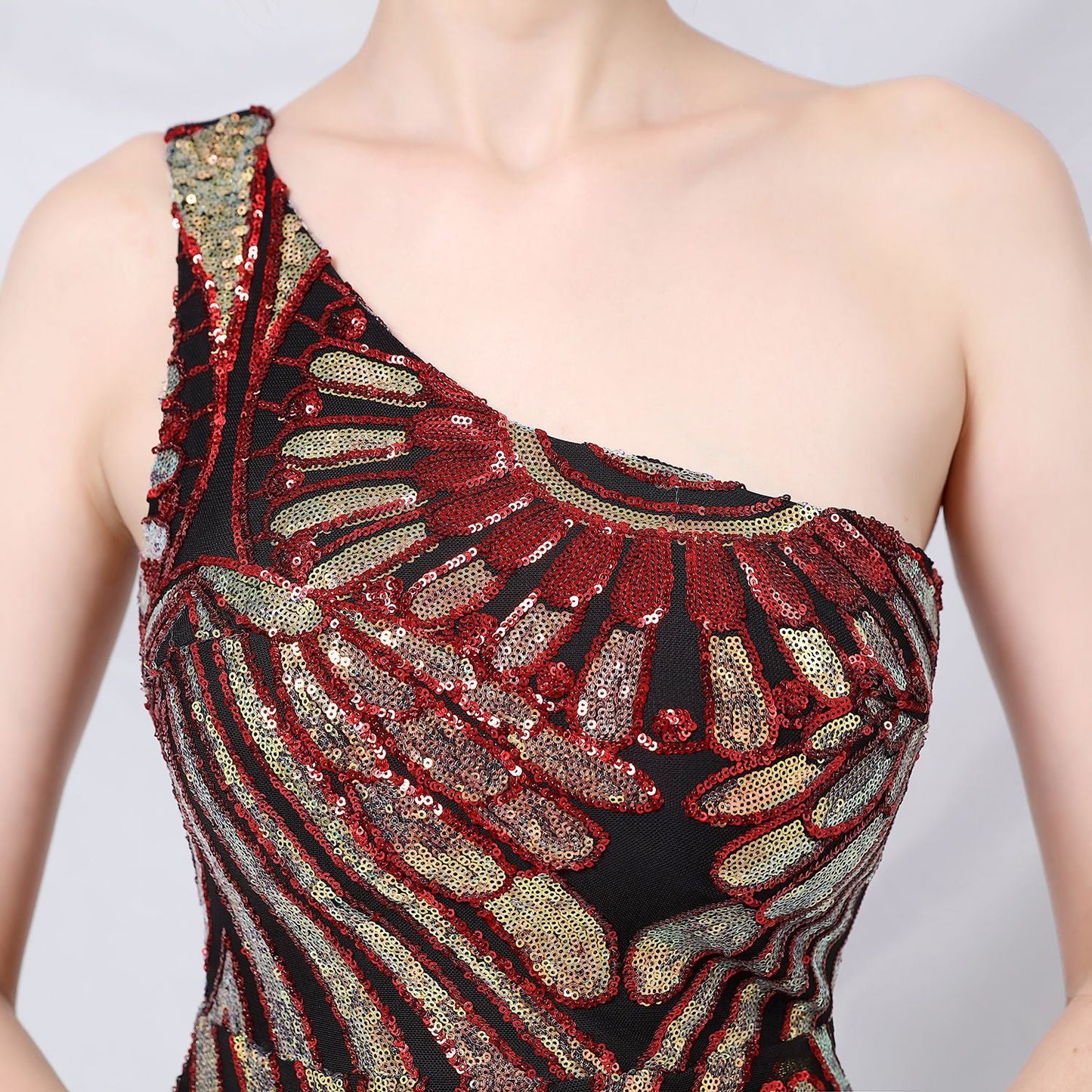 One Shoulder Sequin Fishtail Formal Dress