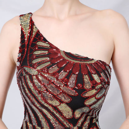 One Shoulder Sequin Fishtail Formal Dress