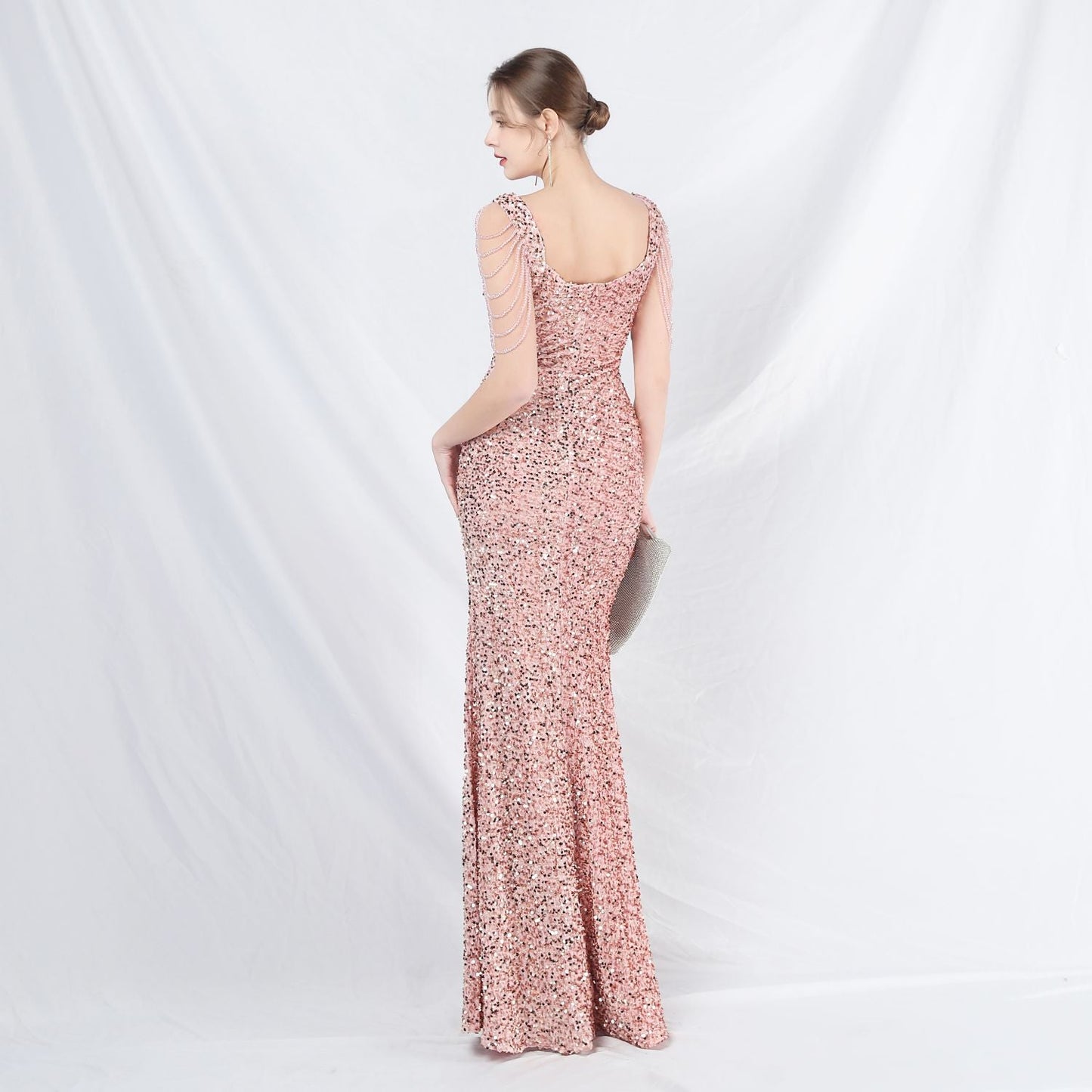 ベルベット裏地ビーズ付きフォーマルドレス