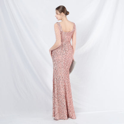 ベルベット裏地ビーズ付きフォーマルドレス