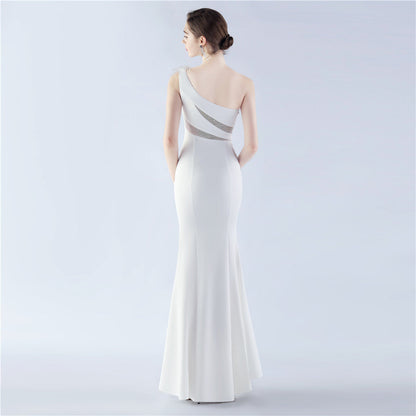 Fur Rhinestone Formal Dress