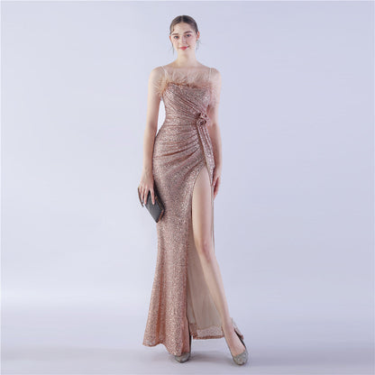 Fur Crafted Flower Formal Dress