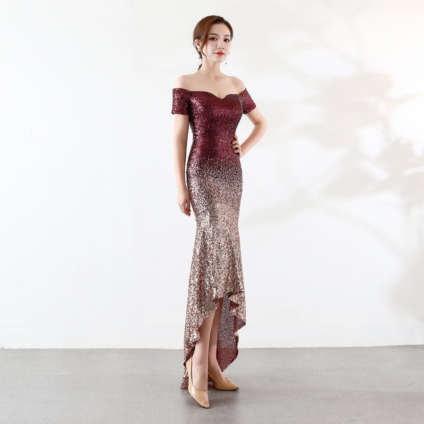 Gradient Beaded Formal Dress