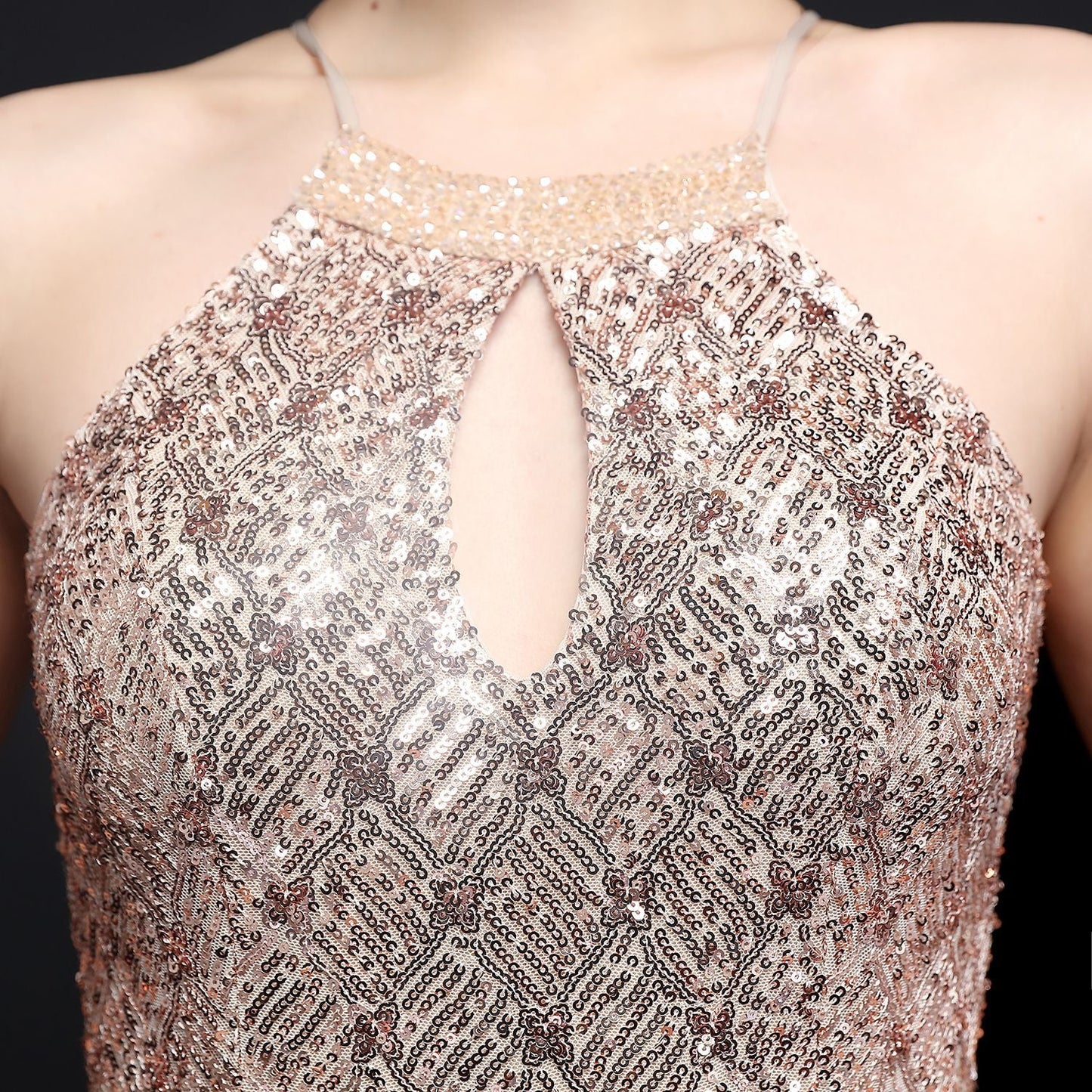 Long Neck Stapled Formal Dresses