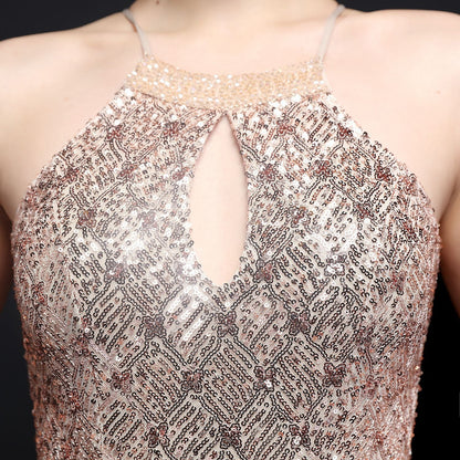 Long Neck Stapled Formal Dresses