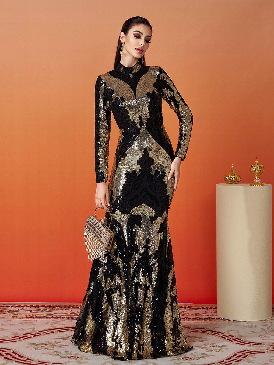 Stand Collar Sequin Prom Dress