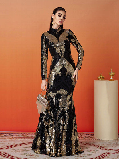 Stand Collar Sequin Prom Dress
