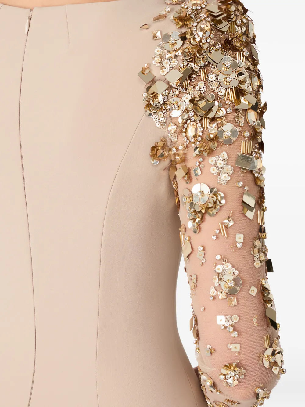 martha Mesh splicing beading diamond maxi dress in apricot