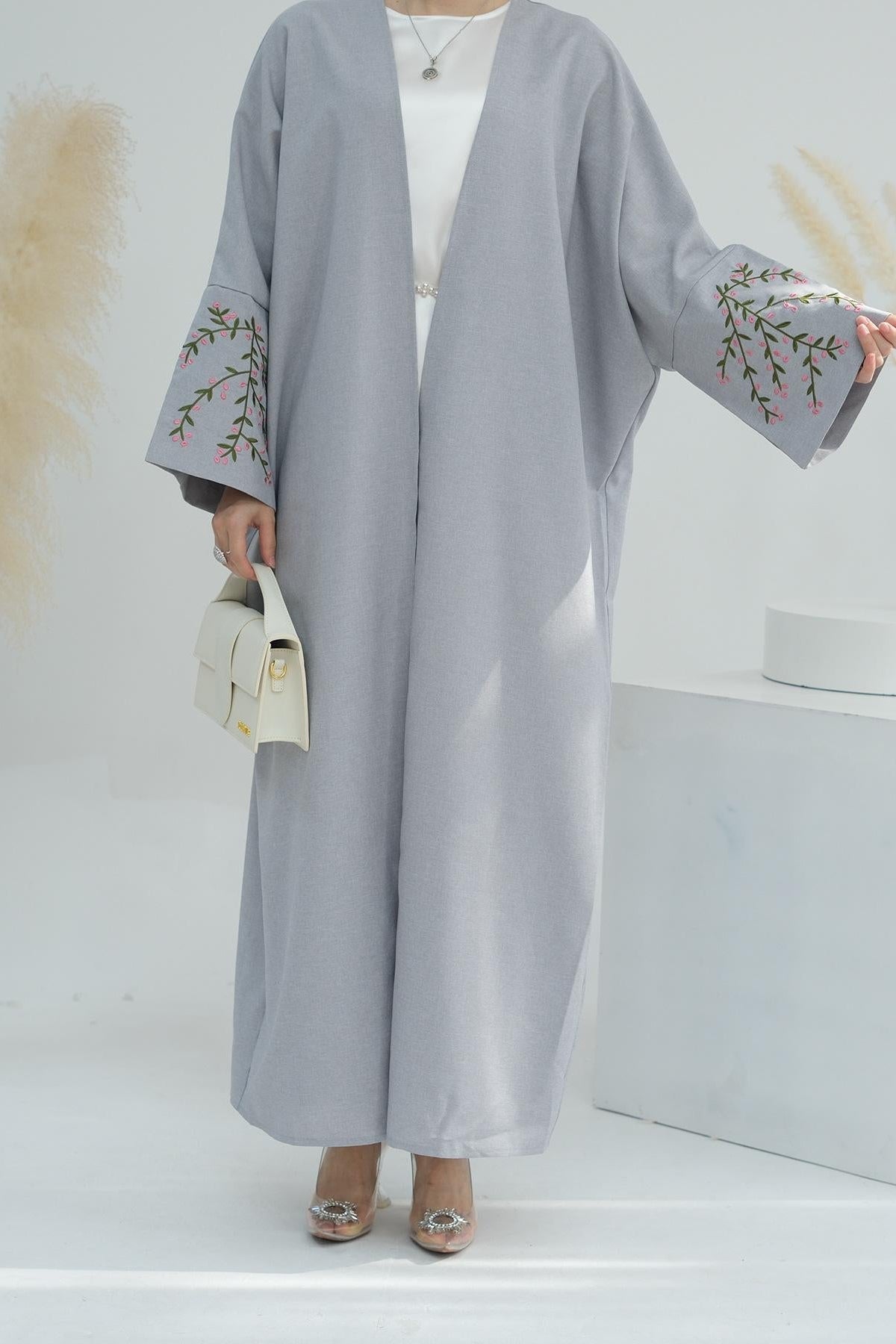 Flower Embroidery Elegant Cardigan Robe