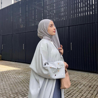 2pcs Set Heart Embroidered Cardigan Robe and Love Hijab