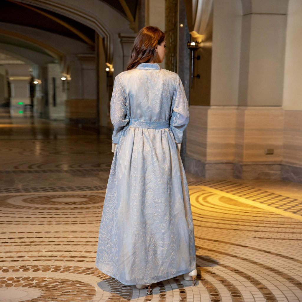 2 Pcs Suit Middle East Evening Dress Cross-border Muslim Lady Lotus Leaf Sleeve New Dress Abaya Robe