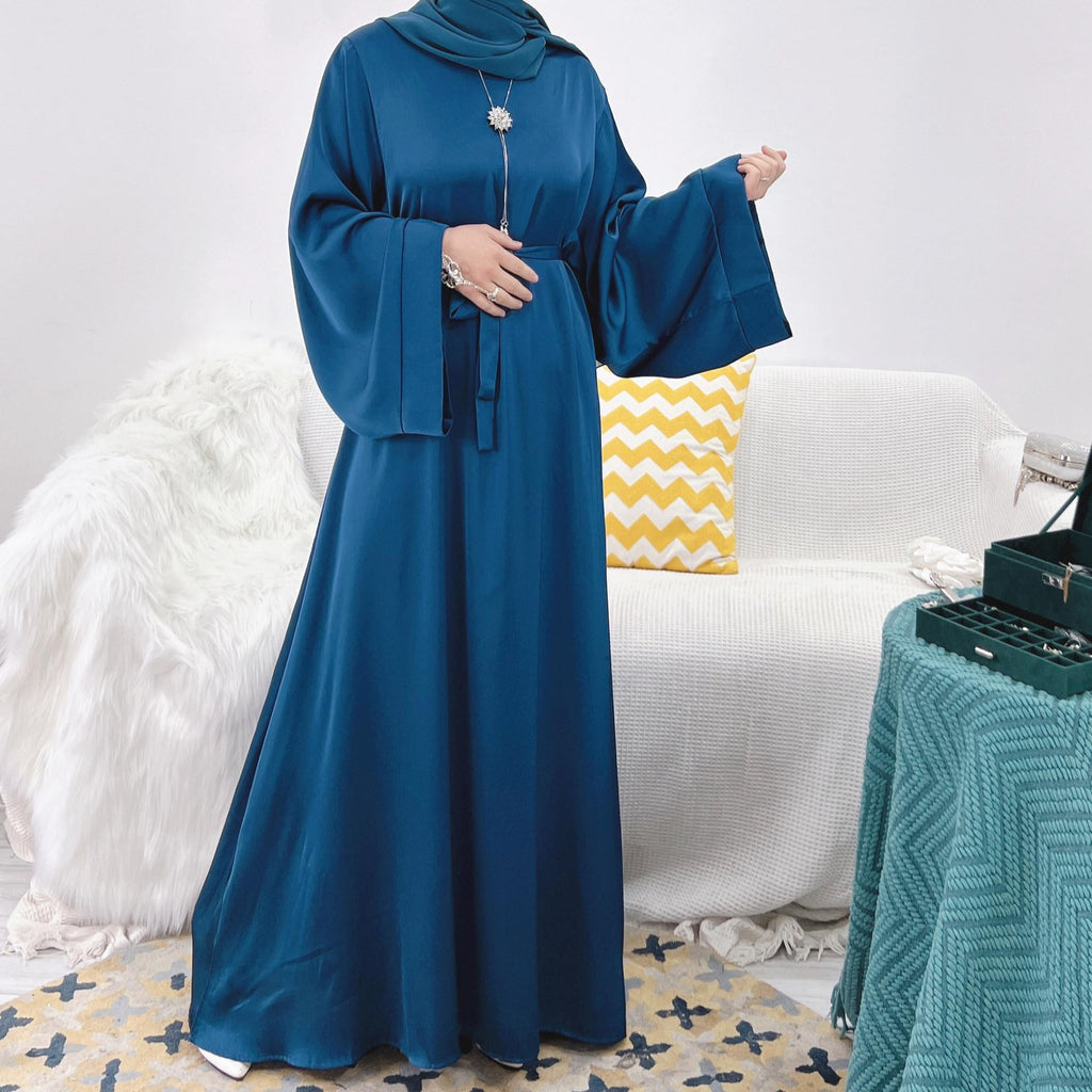Satin Solid Color Abaya with Zip Pockets