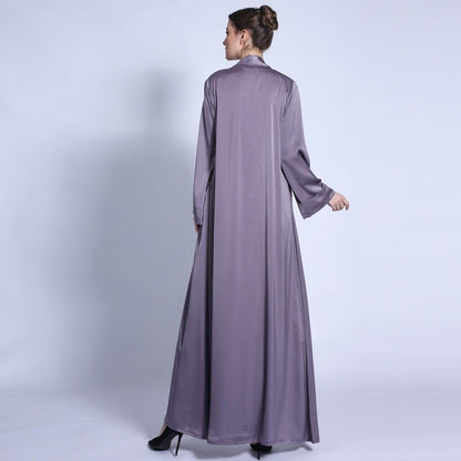 Solid Color Wide Cuff Cardigan Lace-up Dress