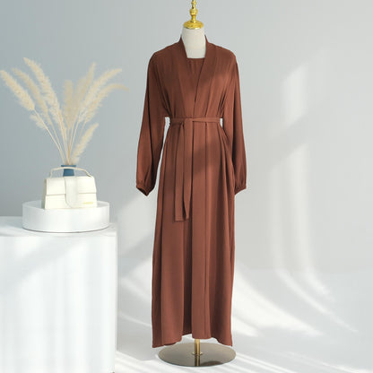 3pcs Cardigan+without  Sleeves Inner Dress+Hijab