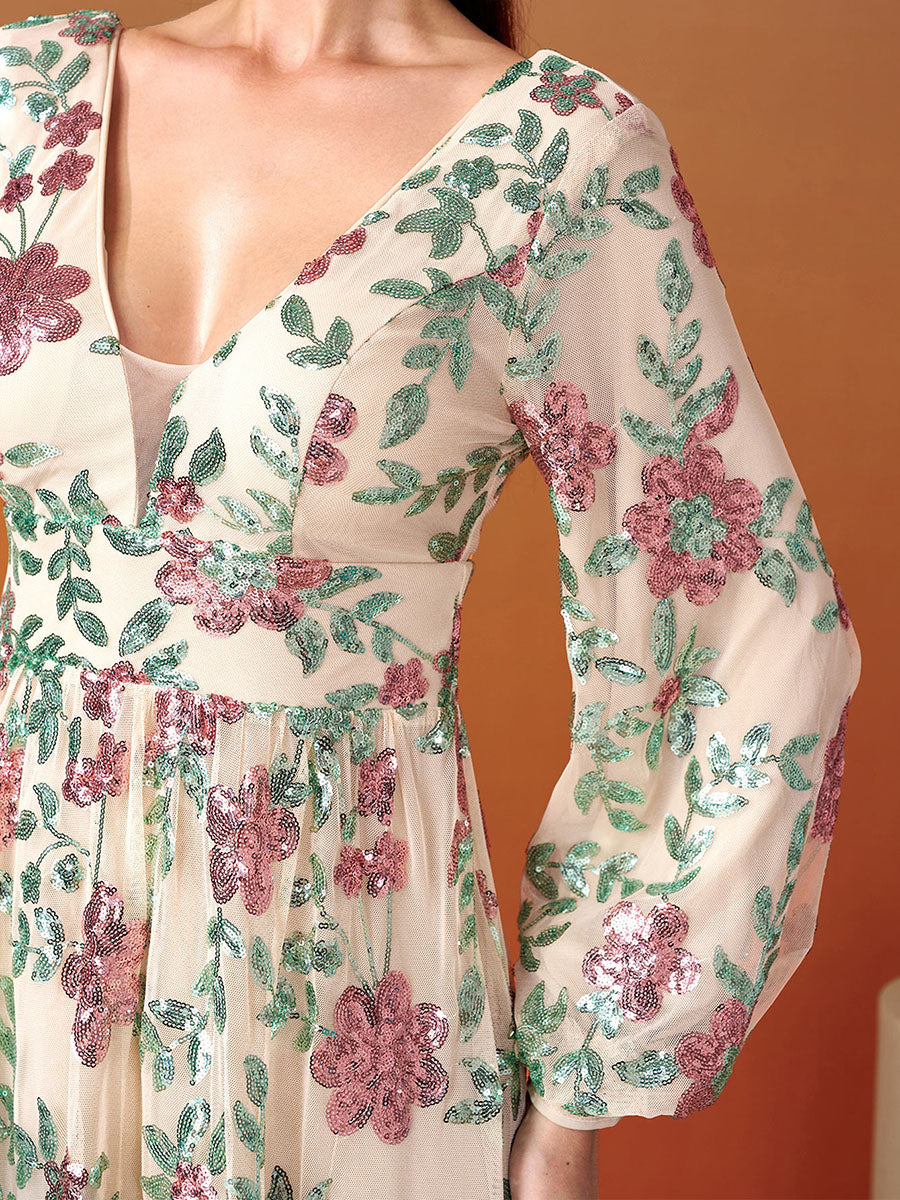 V-Neck Backless Tulle Apricot Prom Dress