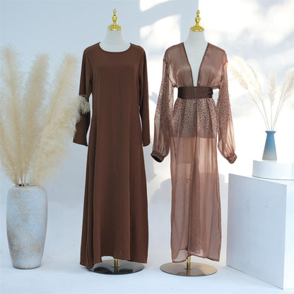 3 Pcs Set Cardigan+Inner Dress+Hijab