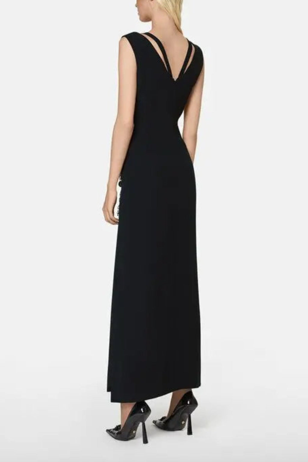 v-neck Pin-embellished maxi Dress in black