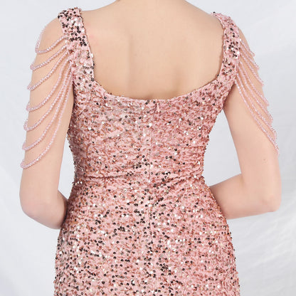 ベルベット裏地ビーズ付きフォーマルドレス