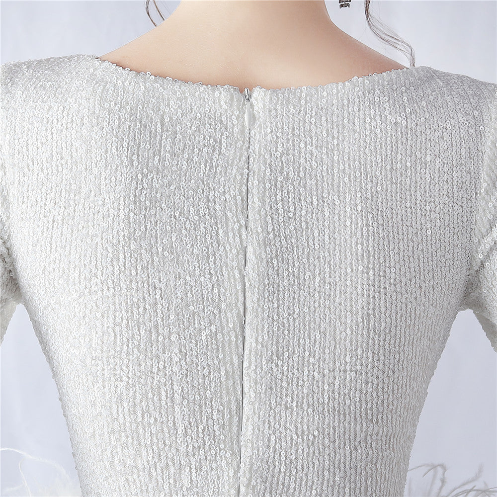 Ostrich Wave Beaded Formal Dress