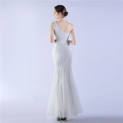 Beaded and Ostrich Fur Sequined Formal Dress