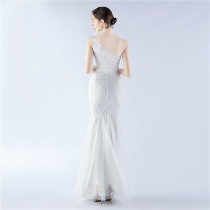 Mesh Sequined Formal Dress