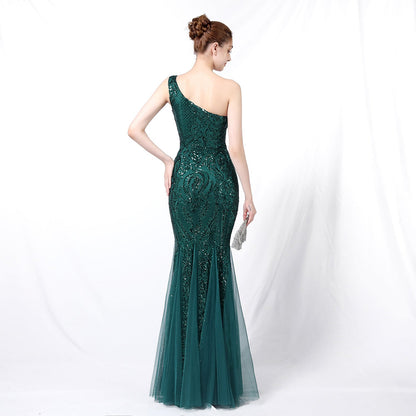 One Shoulder Beaded Formal Dress