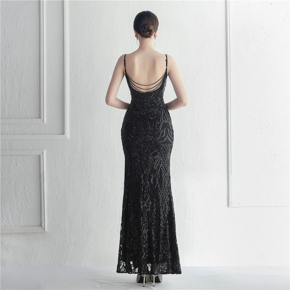 Positioned Floral Beaded Formal Dress