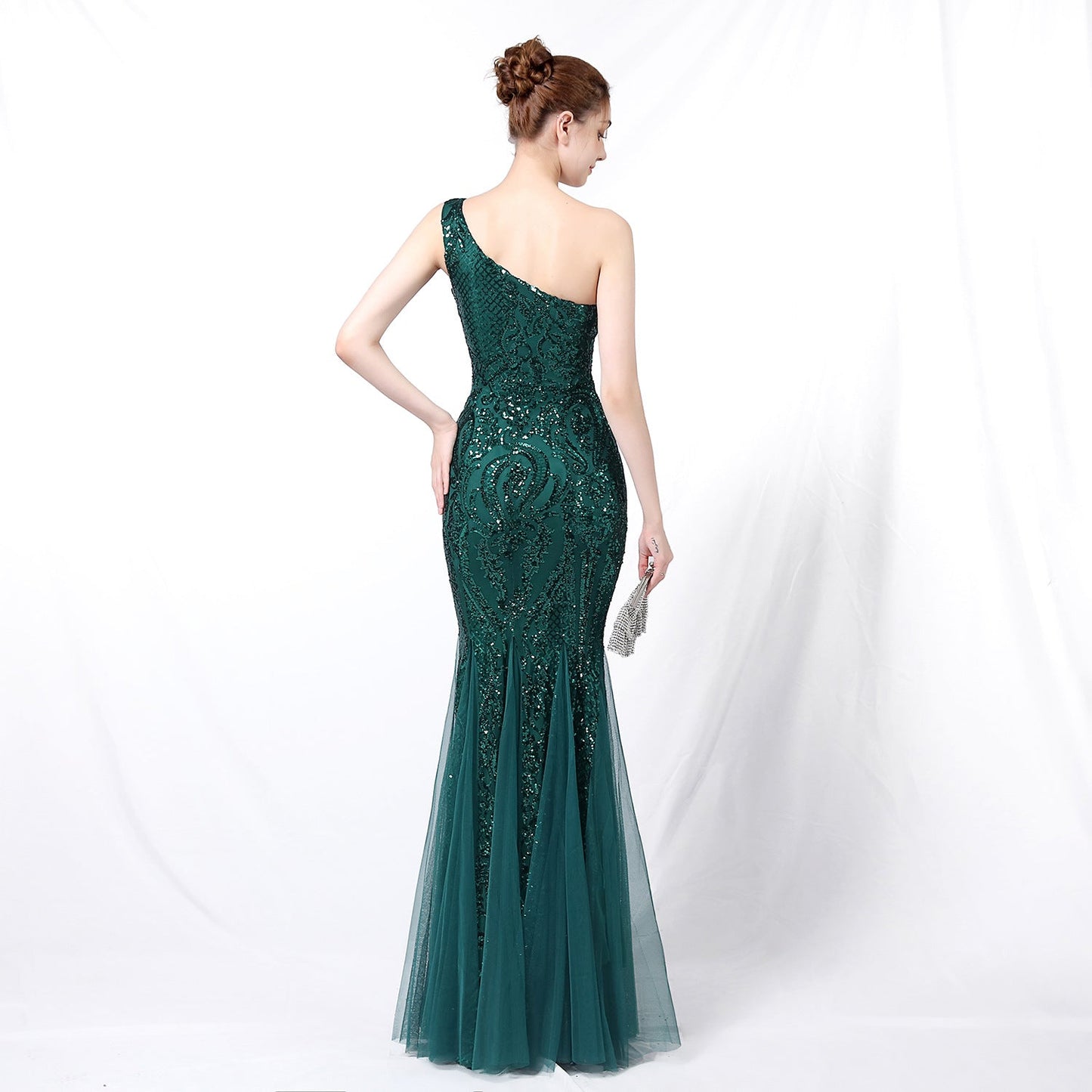 One Shoulder Beaded Formal Dress