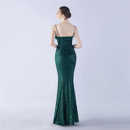 Ostrich Beaded Side Split Formal Dress