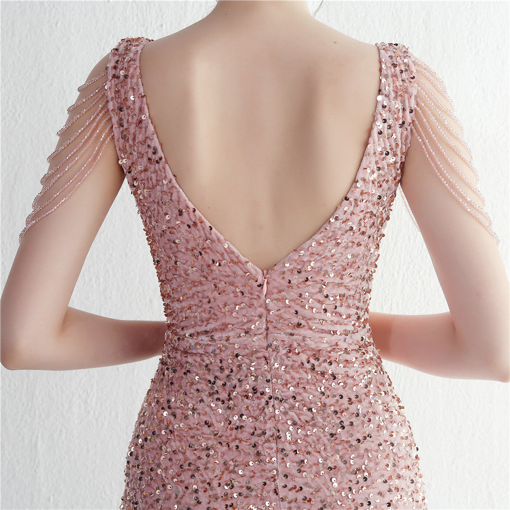 Backed Beaded Formal Dress